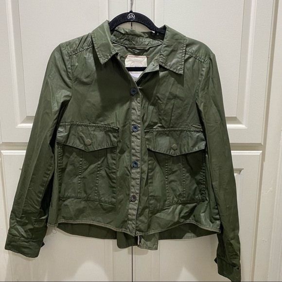 Anthropologie Hei Hei Coated Green Swing Jacket Size Small - Picture 2 of 8